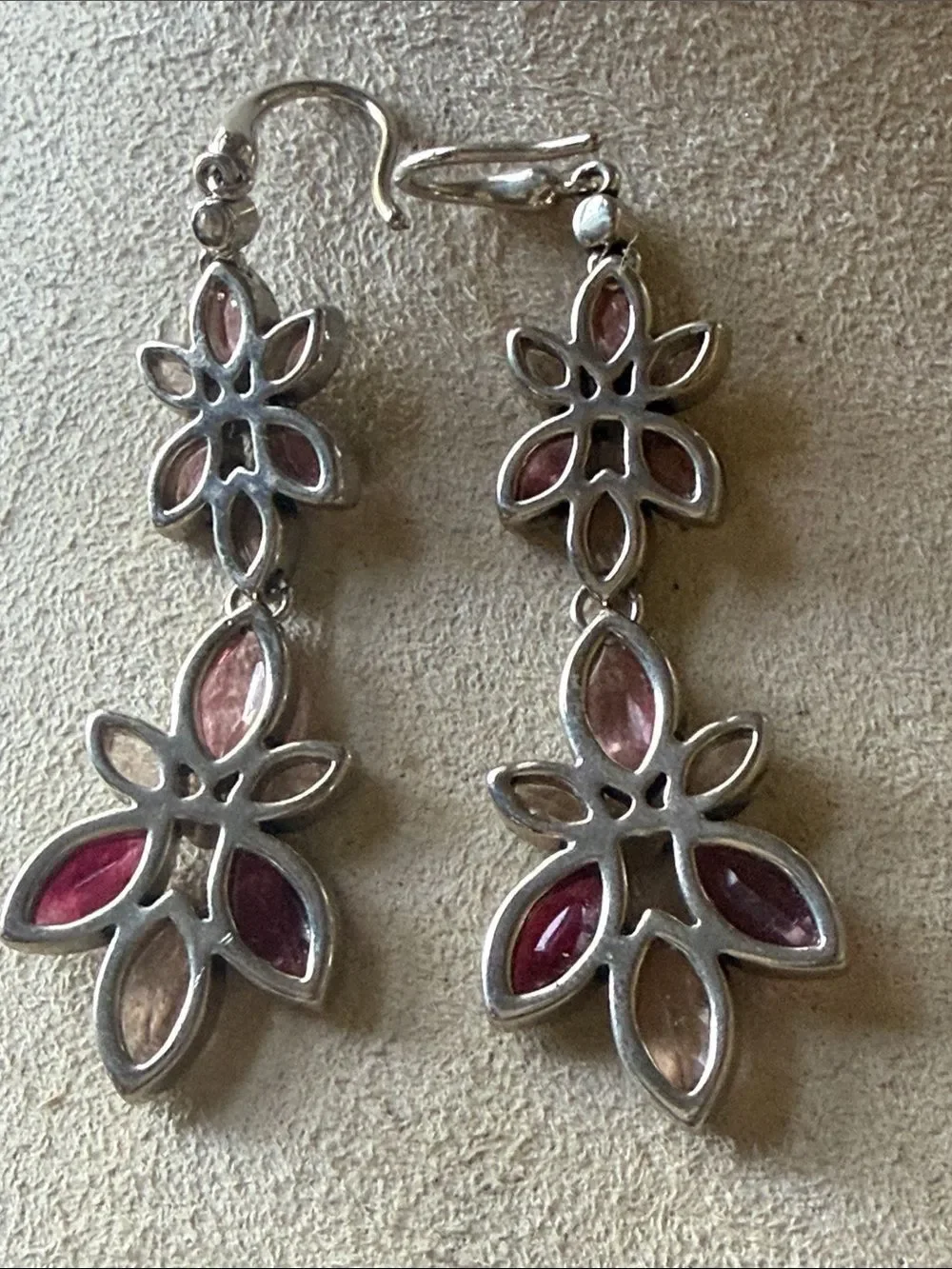 Ellen Tracy Pink Multi-Gem Flower Drop Earrings!